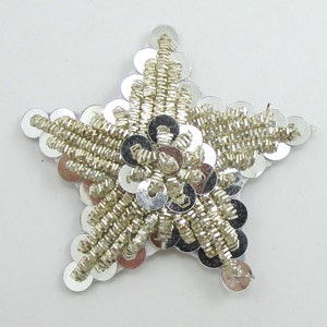 12 Pack Bullion Star with Silver Thread and Sequins 1.75"