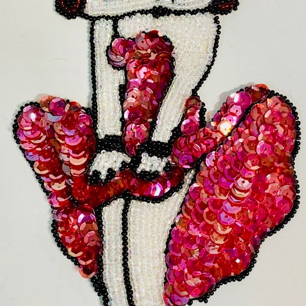 Betty Boop with Fuchsia Skirt and sequins and beads 9" x 5"