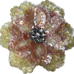 Flower Pink Layer with Beige Layer and Rhinestone Center 3"