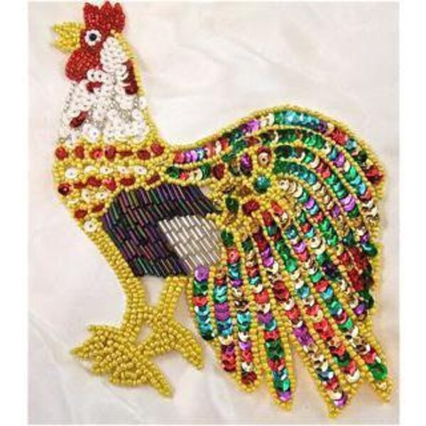 Rooster Applique with MultiColor Sequins an Beads 7" x 5"