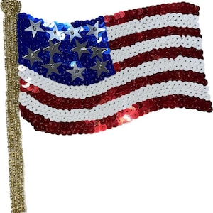 American Flag Appliqué, Sequin Beaded 6" x 5"