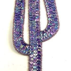 Choice of Color Cactus Appliqué, Sequin Beaded, 9 x 3.25 Purple