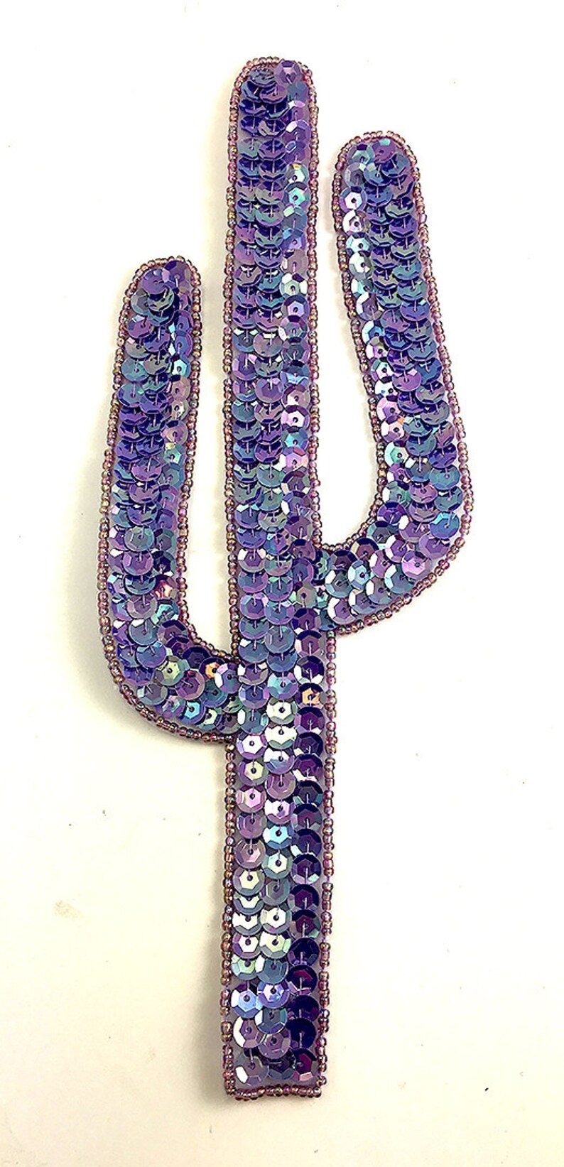 Choice of Color Cactus Appliqué, Sequin Beaded, 9 x 3.25 Purple