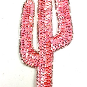 Choice of Color Cactus Appliqué, Sequin Beaded, 9 x 3.25 Pink