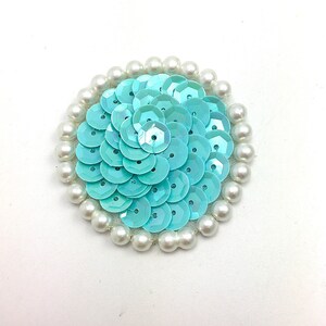 Opaque Light Turquoise Dot Sequin and Pearls 1.5"