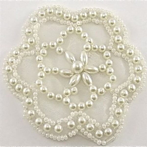 Flower Appliqué with Faux White Pearls, 3"