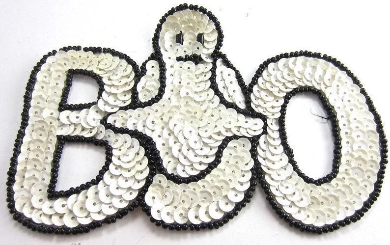 Halloween Boo with Ghost, Sequin Beaded 5 x 3.5 image 1