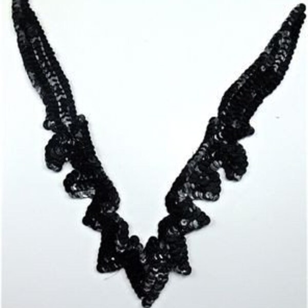 Design Motif Neck Piece with Black Sequins and Beads 8" x 5"