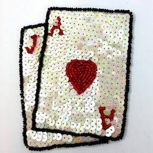 Choice of Suit Playing Cards Appliqué Sequin Beaded, 4" x 3"