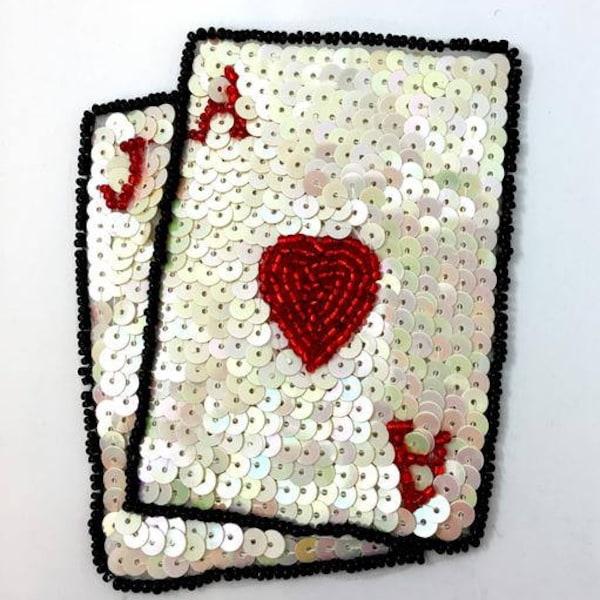 Choice of Suit Playing Cards Appliqué Sequin Beaded, 4" x 3"