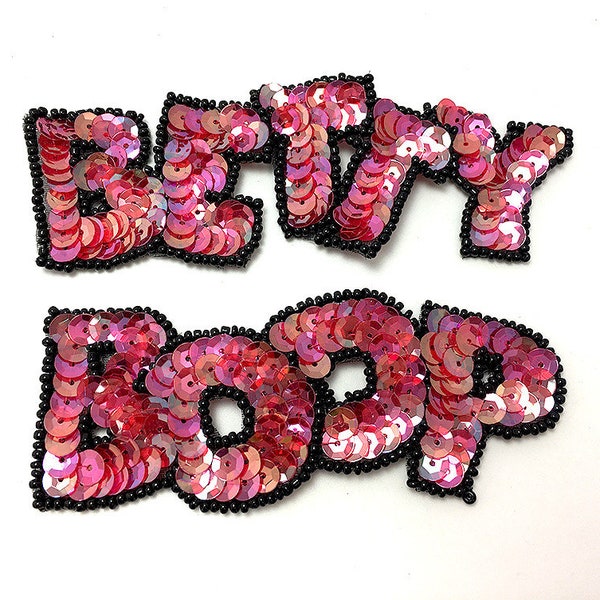 Betty Boop Colors Red, Fuchsia or Purple Sequins Black Beads 5"w x 1.5" and 4.5"w x 1.5"