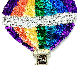 Hot Air Balloon Appliqué with Multi-Color Sequins and Beads, 6.5" x 6"