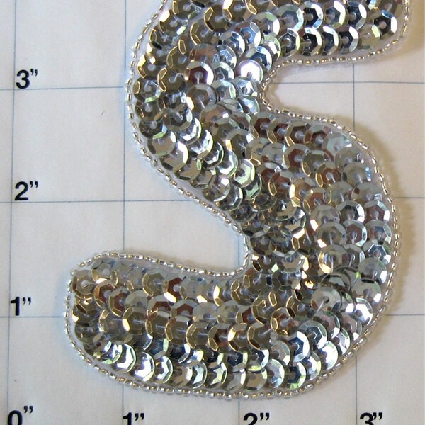 Letter S  silver sequins with no beaded edges 4"