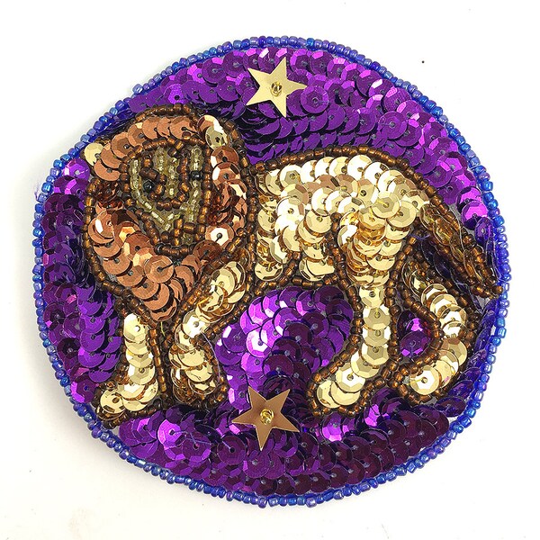 Leo Zodiac Symbol Sequin Beaded 3.5"