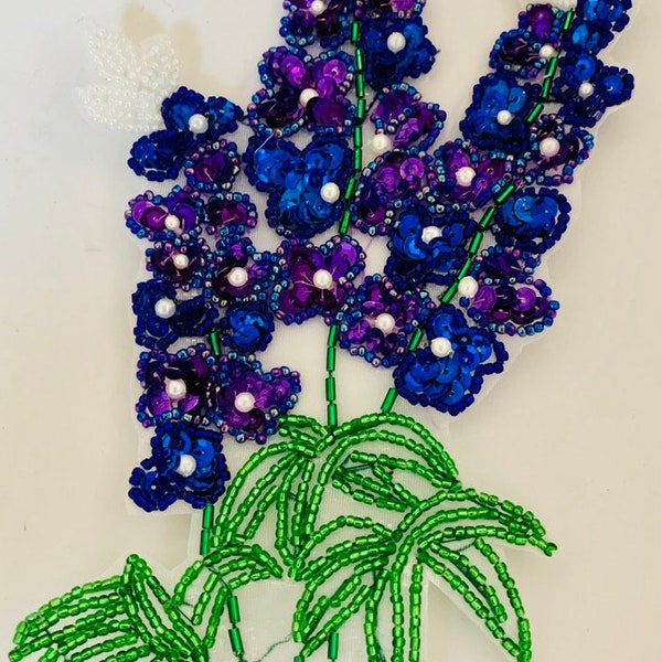 Choice of Style Blue bonnet Flower Applique Sequin Beaded