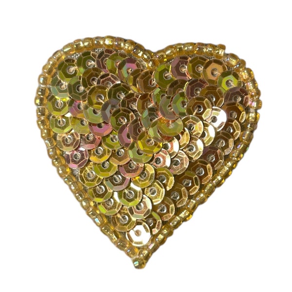 Heart with Tones of Pink and Gold Sequins and Beads 1.5"