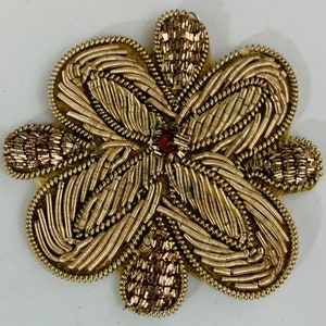 Bullion Flower with Bronze Colors and Red Jewel 2" x 2"