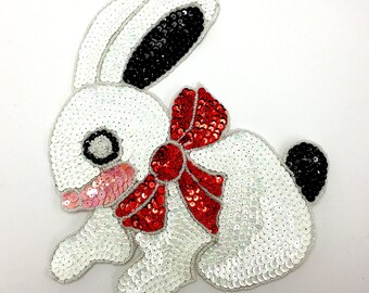 Choice of Color Bunny Applique, Sequin Beaded, 9" x 8"