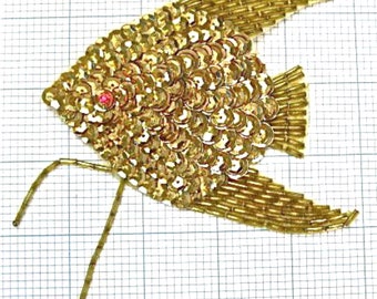 Fish with Gold Sequins and Beads, 4.5" x 3.5"