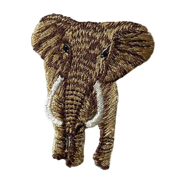 Elephant, Brown with Dark Brown Stripes Embroidered Iron-On 2.25" x 2"