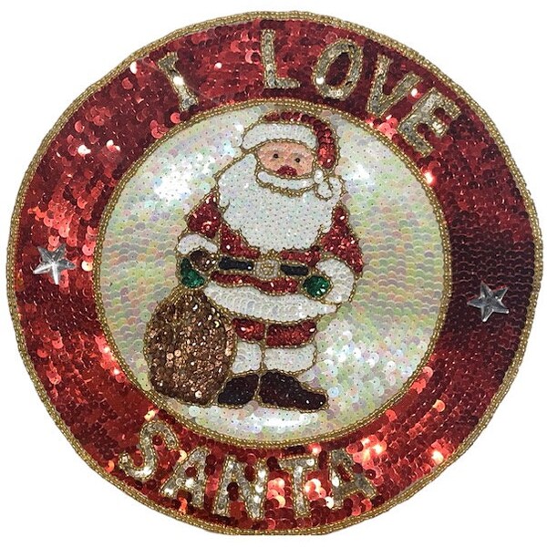 I Love Santa Sequin and Beaded Patch 12"