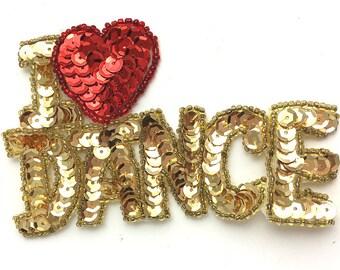 I Heart Dance Appliqué, Sequin Beaded, 4" x 2.5"