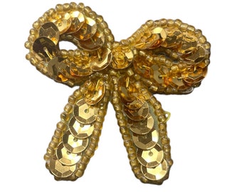 Bow Gold Sequins and Beads 1.5" x 1.75"