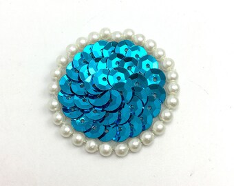 Turquoise Dot Sequin and Pearls 1.5"