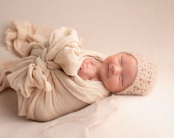 Crochet Baby Bonnet - Crochet Mohair Baby Bonnet - Newborn Bonnet Photo Prop - Vintage Photo Prop - Knit Bonnet - Purple Baby Bonnet