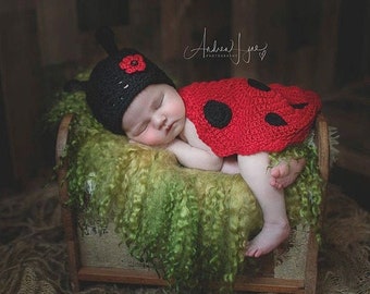 Newborn Ladybug Costume, Ladybug Photo Prop, Handmade Crochet Newborn Photo Prop, Baby Girl Photo Prop, Red Lady Bug Photo Prop