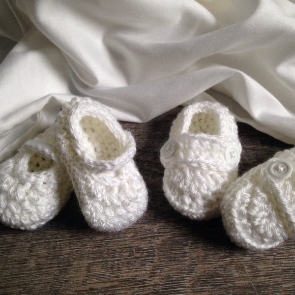White Christening Booties: Handcrafted Acrylic Baby Dedication Shoes