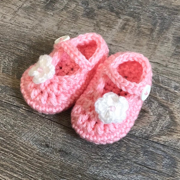 Baby Girl Crochet Booties with Flower, Crochet Newborn Baby Shoes, Pink Baby Shoes, Pink Baby Booties, Baby Booties, Shower Gift