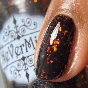 SunCrusher - Black Nail Polish with Red Orange Gold Chameleon Flakes - NeVerMind