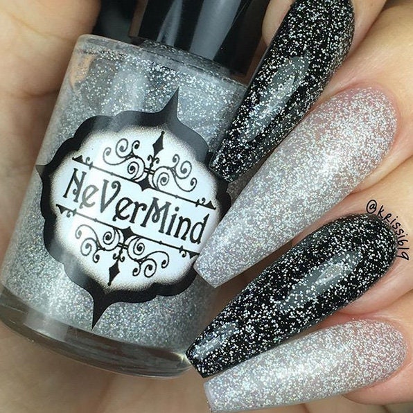 【MHT】Enamel Nail Polish Pendant Top White & Silver Holographic Nail Polish - Glitter Topper
