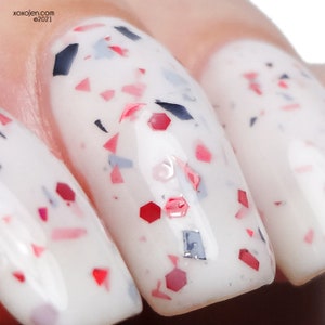 Imminent Danger - White Cream Nail Polish with Black and Red Glitter - NeVerMind Polish