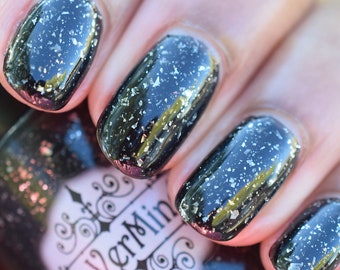 Silent Night - Black Polish with Silver Flakes - NeVerMind Polish