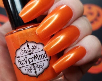 Vibrant Orange Nail Polish with Shimmer - Electric Pumpkins - NeVerMind Polish