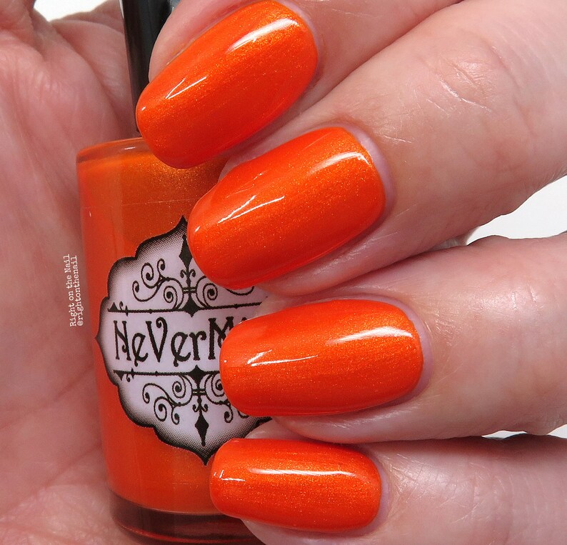 Vibrant Orange Nail Polish with Shimmer Electric Pumpkins NeVerMind Polish image 3