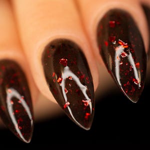Black Jelly Nail Polish with Red Flakes - NeVerMind Apothecary Nail Polish - Heartbreaker