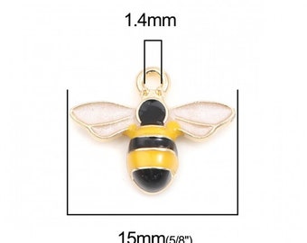10x Bee Charms Light Gold Plated Alloy Enamel Bee