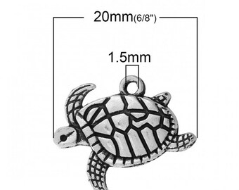 4 x Sea Turtle Animal Antique Silver 20mmx 17mm
