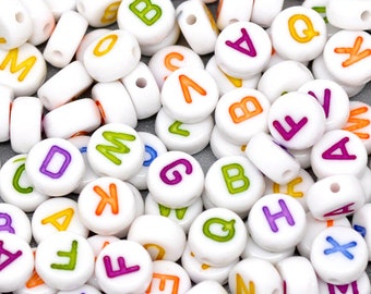 100Pcs  White & coloured Letter beads