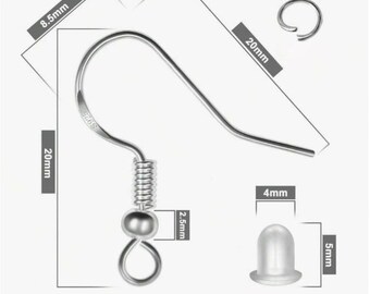 925 Sterling Silver Earring Hooks: Ball Coil Shepherd Wires - 15 Pairs
