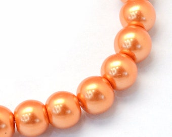 Glass Pearl Imitation Round Beads 4mm Orange