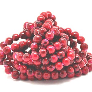 Red Mottled Effect Round Glass Beads 8mm
