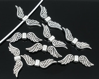 Spacer Beads Angel Wing Antique Silver 23mm x 7mm - 20Pcs