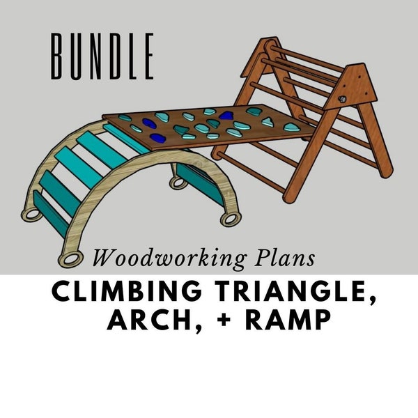Foldable Pikler Inspired Climbing Triangle AND Climbing Arch Rocker  with Climbing Wall Woodworking PDF Plans Printable BUNDLE