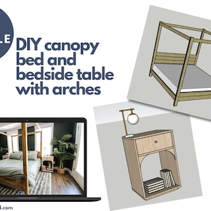 Modern Bedroom Set - Canopy Bed and Arched Bedside Tables - Woodworking PDF Plans Printable BUNDLE