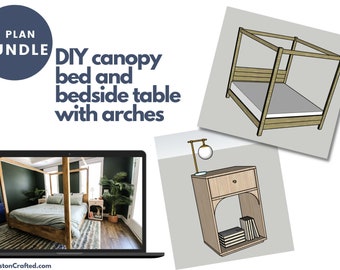 Modern Bedroom Set - Canopy Bed and Arched Bedside Tables - Woodworking PDF Plans Printable BUNDLE