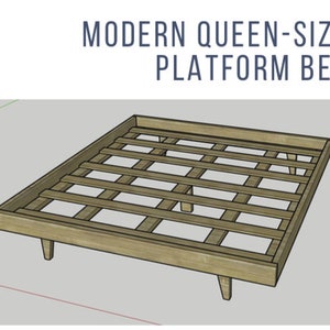 QUEEN SIZED Modern Platform Bed Printable PDF Woodworking Plans Printable